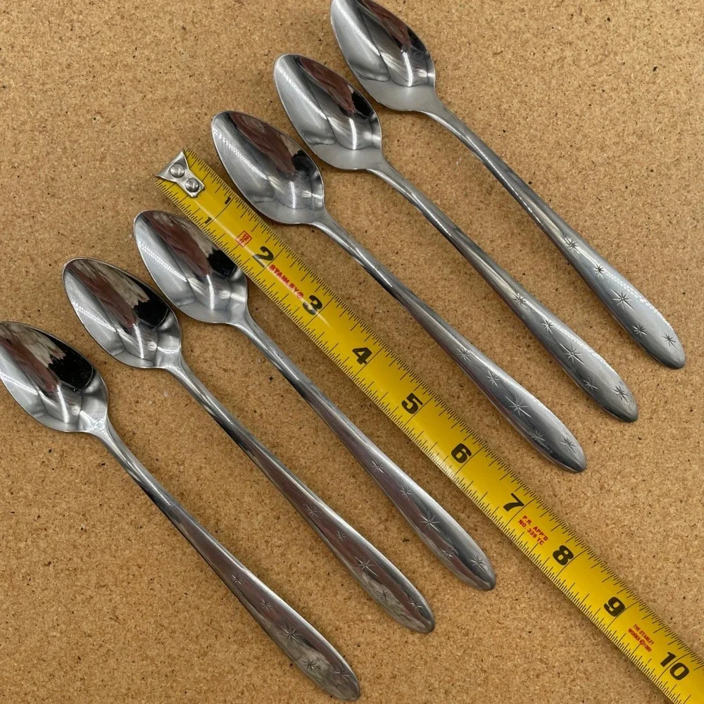 Marcrest 5 Star Iced Tea Spoons Set Vintage Stainless Atomic Starburst 7.5 in